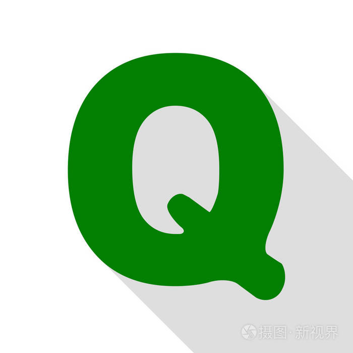 字母q 标志设计模板元素.绿色图标,带平面样式阴影路径