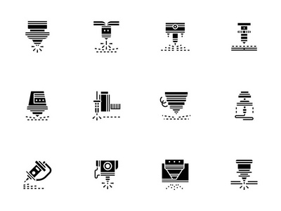 激光技术黑雕文风格矢量图标