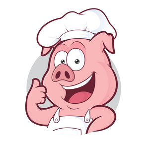 大拇指放弃圆形框架中的猪厨师