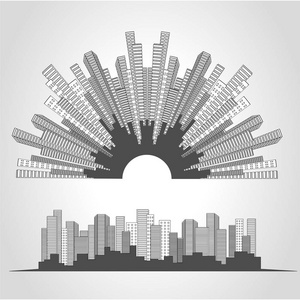 黑色和白色矢量城市景观
