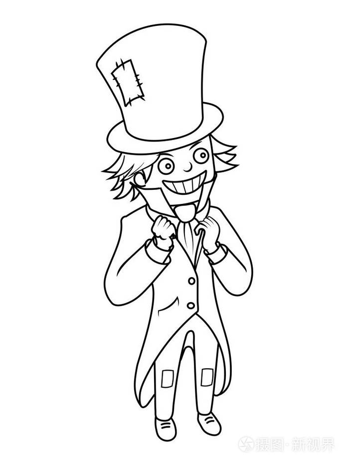 疯帽匠字符着色书矢量插画-正版商用图片0xixqy-摄图新视界