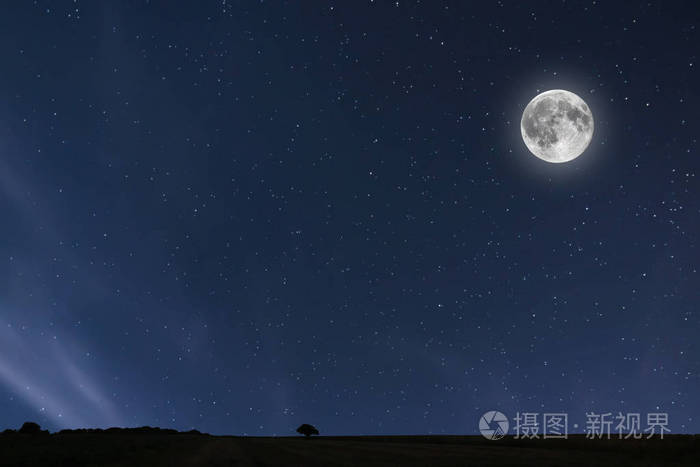 晚上天空背景与月亮和星星满月背景