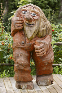 挪威的雕刻木制巨魔。斯堪的纳维亚民间传说。挪威