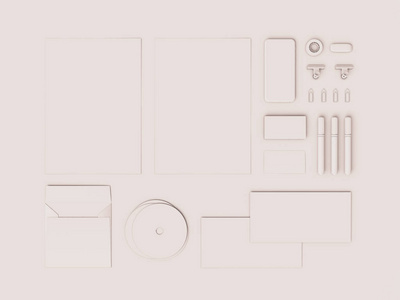 白色的企业形象。品牌上的模拟。办公用品 小玩意。3d 图