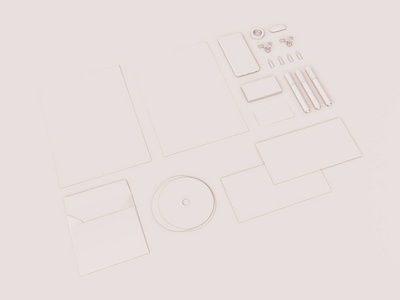 白色的企业形象。品牌上的模拟。办公用品 小玩意。3d 图