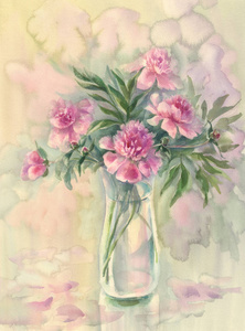 粉色牡丹水彩的花束图片