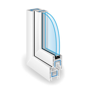 塑料窗框架配置文件。两个透明的玻璃。矢量图的结构