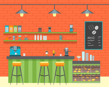 卡通咖啡厅设计室内.矢量照片