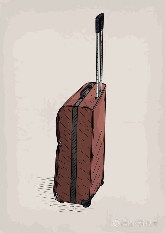包旅行旅游棕褐色手提箱车轮复古设计时尚设计线线性素描.