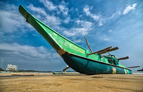渔船和渔网海洋海岸的斯里兰卡 vin