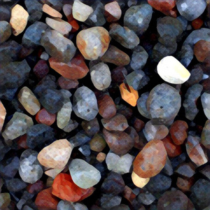 从海滩上圆圆的五颜六色的鹅卵石的鹅卵石背景。彩色绘画风格的数字插图