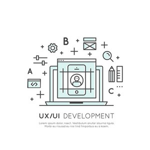 风格的插图的 Ux Ui 的用户界面和用户体验过程