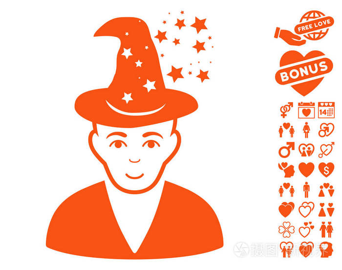 魔术大师图标与可爱的奖金