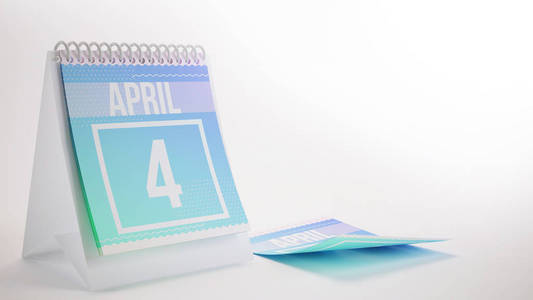 3d 渲染时髦颜色日历上白色背景4 月