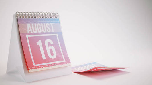 3d 渲染时髦颜色日历上白色背景八月