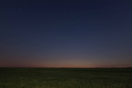 夜间草地背景。 夜空星空。 夜空中有星星