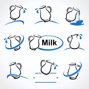 牛奶标签和图标集。矢量