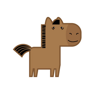 动物矢量图白色背景上分离。快乐匹棕色的马为幼儿园 小学 玩具店 儿童服饰店。儿童品牌的标识