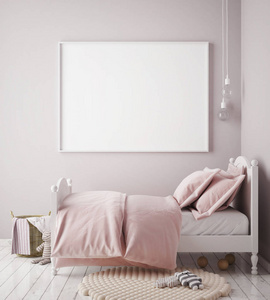 小样在孩子的卧室，斯堪的纳维亚风格室内背景，3d 渲染帧海报