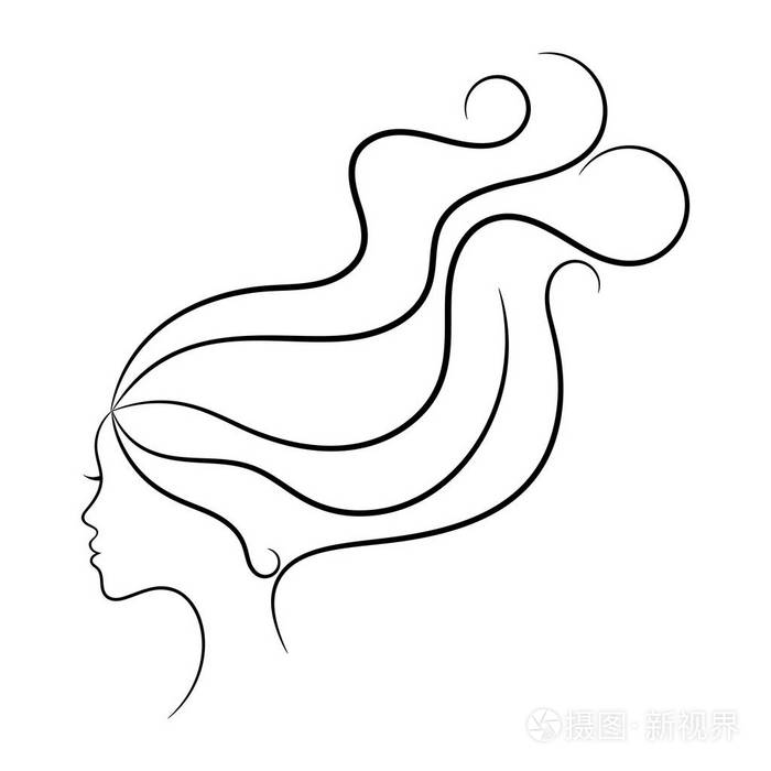 与女性形象素描轮廓水疗, 头发
