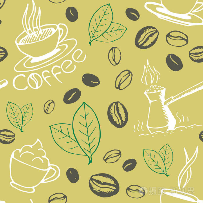 咖啡手绘无缝模式