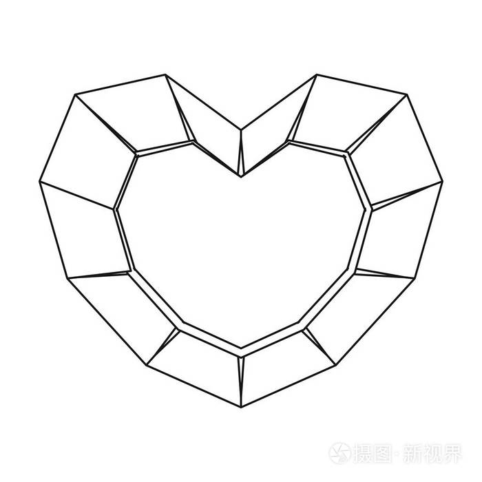 在白色背景上孤立的大纲样式的心形宝石图标珍贵的矿物和珠宝商象征
