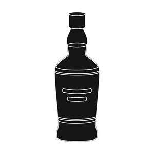 一瓶苏格兰威士忌中孤立的白色背景上的黑色风格的图标。苏格兰国家象征股票矢量图