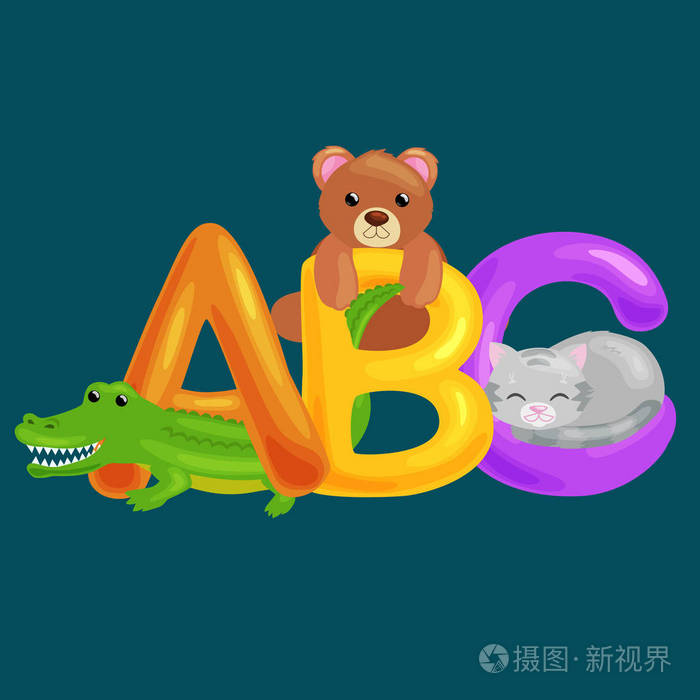 学校或幼儿园儿童孤立的字母表教育 abc 动物字母