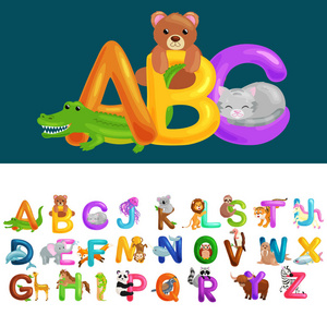 学校或幼儿园儿童孤立的字母表教育 Abc 动物字母