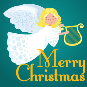 圣诞假期飞行快乐的天使翅膀像基督教的宗教或新年矢量图中的符号照片