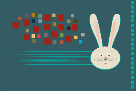 快乐复活节假期，复活节兔子和丝带，复活节兔子。贺卡的背景。可爱的兔子平复古。矢量图，复古风格。艺术时尚打印 Web 设计装修