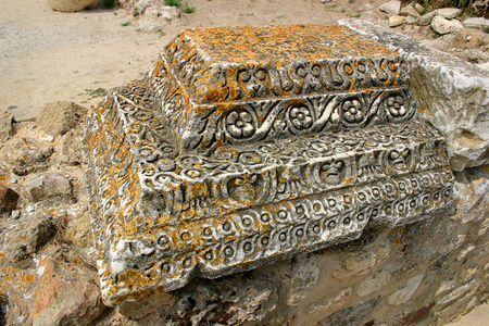详细的古代迦太基文明的首都城市的废墟。Carthago 迦太基。教科文组织世界文化遗产。突尼斯，突尼斯