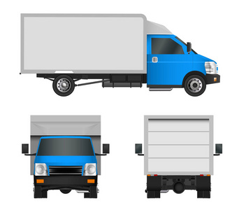 蓝色卡车模板。货物范矢量图 Eps 10 孤立在白色背景上。市商用车交付
