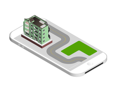 孤立在白色背景上的矢量图。等距图标代表现代的房子。城市住宅建设与 windows 和空调