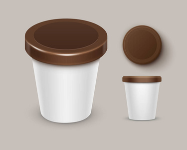 向量集的空白食品塑料桶桶容器为巧克力甜点 酸奶 冰激淋顶边视图分离图片