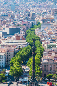 在西班牙巴塞罗那的 la rambla 大道。鸟瞰图