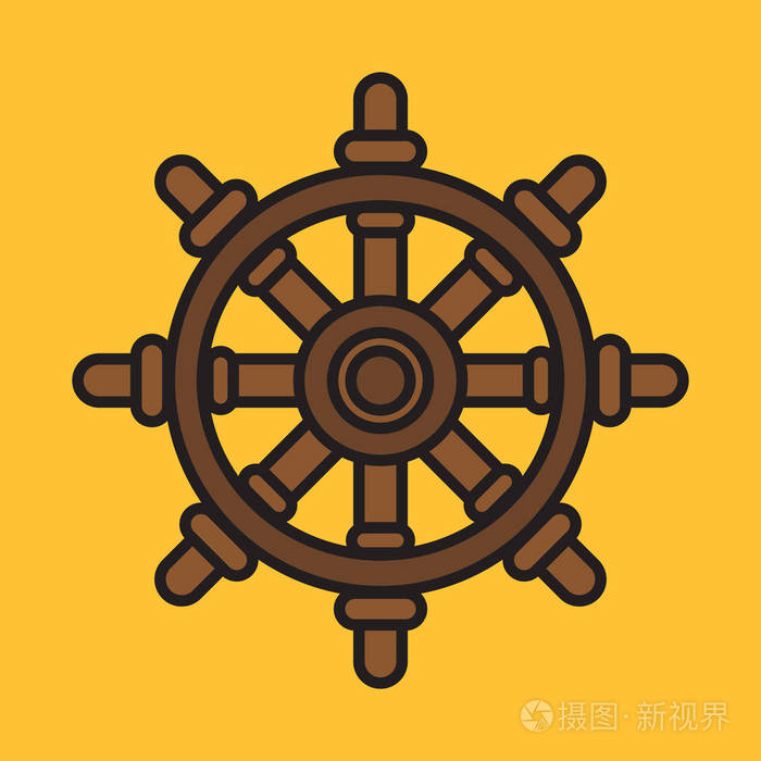 船舵轮彩色的图标,在黄色背景上
