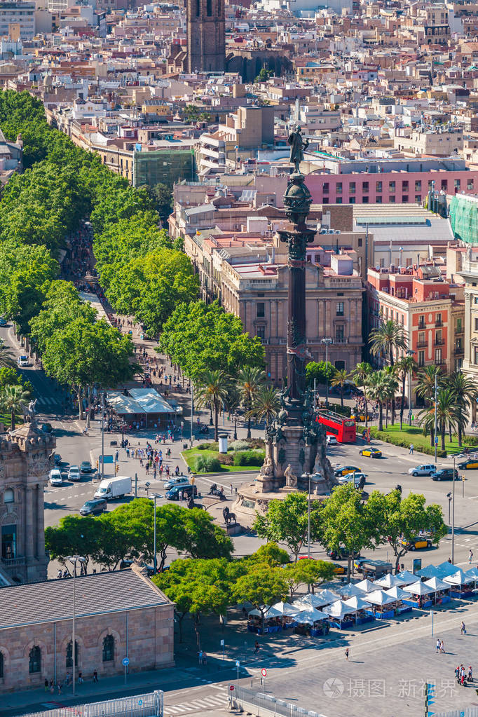 在西班牙巴塞罗那的 la rambla 大道。鸟瞰图