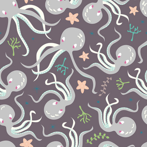 无缝模式水下海洋动物 可爱的八达通与海星