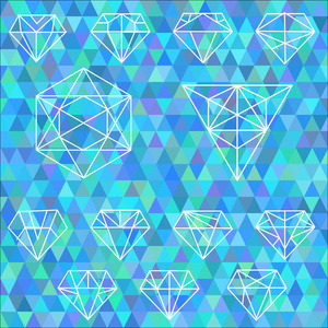一组线性几何形状。六角形，三角形晶体