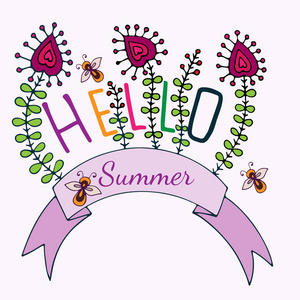 你好夏天刻字蜜蜂与花