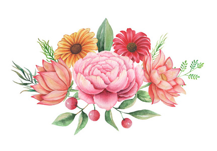 水彩手绘清新花卉组合图片-水彩手绘清新花卉组合素材-水彩手绘清新