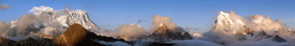晚上登上珠穆朗玛峰和洛子峰的全景