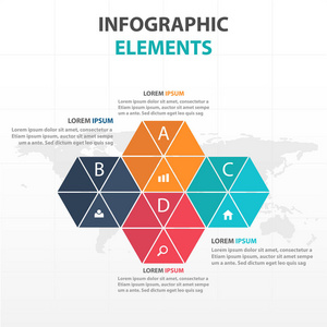 抽象多彩的三角形和六边形业务时间线图表元素，演示文稿模板平面设计矢量图的网页设计营销广告