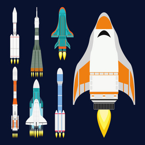 矢量技术船舶火箭卡通设计启动创新产品和宇宙幻想空间发射图形勘探