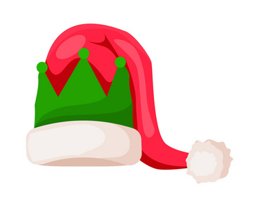 带绿色的树冠上白色孤立圣诞老人圣诞老人帽子