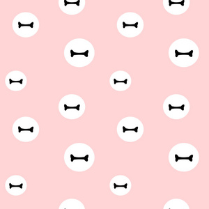 可爱可爱黑骨在白色的圆圈，在粉红色的背景，无缝矢量模式图