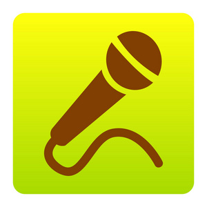 话筒标志图.矢量.在白色背景上的圆角绿色黄色渐变广场的棕色图标.