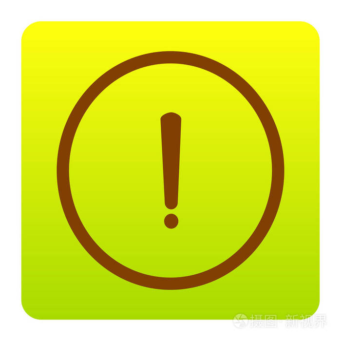 感叹号的标志.矢量.在白色背景上的圆角绿色黄色渐变广场的棕色图标.