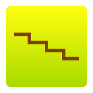 楼梯下的标志。矢量。在白色背景上的圆角绿色黄色渐变广场的棕色图标。分离